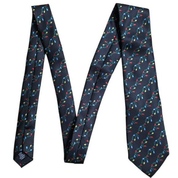 VTG Christmas String Lights Neck Tie Black Colorful Bulbs Holiday Party Ho Ho Ho - Picture 3 of 5